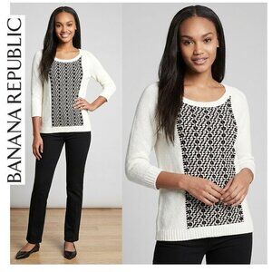 (3 for $30) BANANA REPUBLIC - Cotton/silk blend ivory sweater with black design
